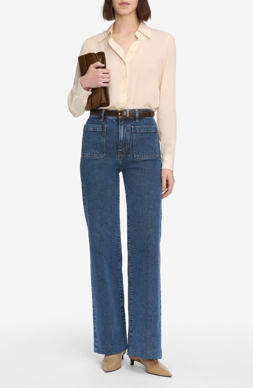 Frame Womens Palazzo Patch-pockets Wide-leg High-rise Stretch-organic-denim Blend Jeans Cursive In Blue