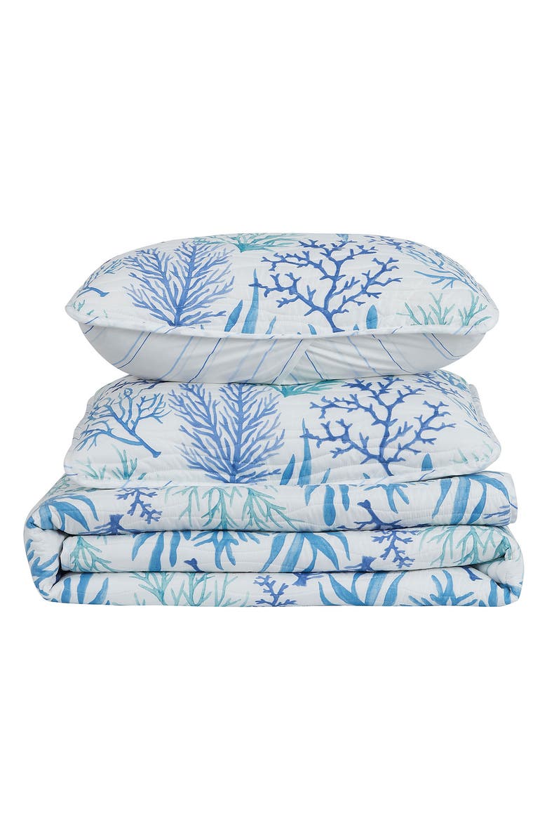 Woven & Weft Watercolor Coral Reversible Microfiber Quilt Set, Main, color, Watercolor Coral