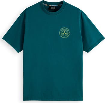 “Scotch & Soda”フロントアートワークTシャツ Teal scotch-soda-s-s-front-and-back