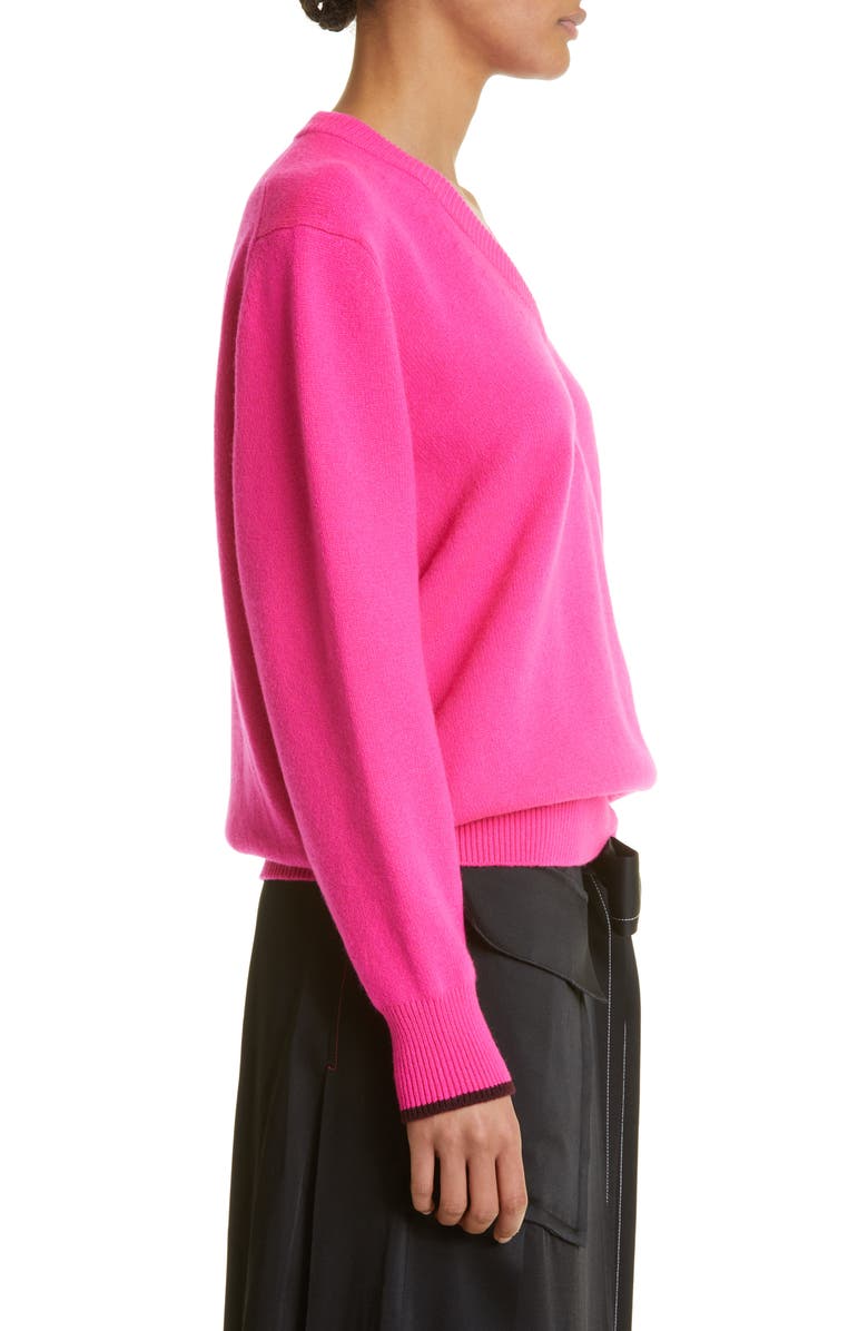 Victoria Beckham Tipped V-Neck Cashmere Sweater, Alternate, color, 