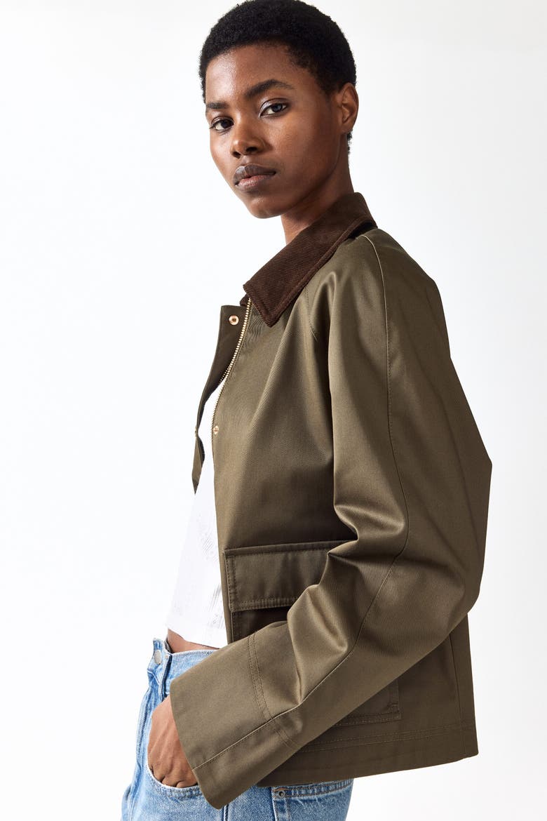 Jacket With Corduroy Collar, Alternate, color, Dark khaki green
