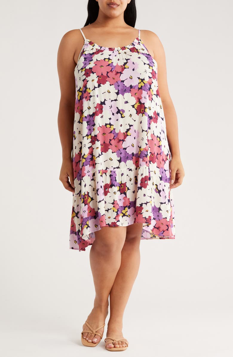 Bobeau Ruffle Neck Strappy Dress, Main, color, Lilca/ Ivory Floral