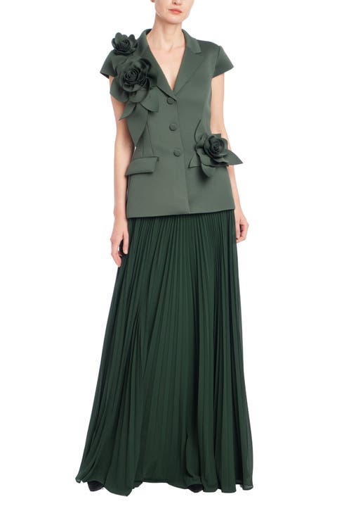 Rosette Scuba & Pleated Georgette Gown
