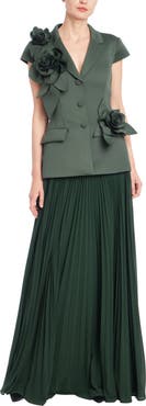 Badgley Mischka Collection Rosette Scuba & Pleated Georgette Gown