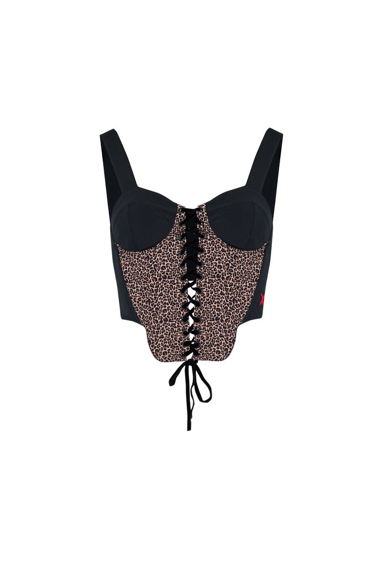 PCFG Free Heaven Leopard Corset Top, Alternate, color, Black