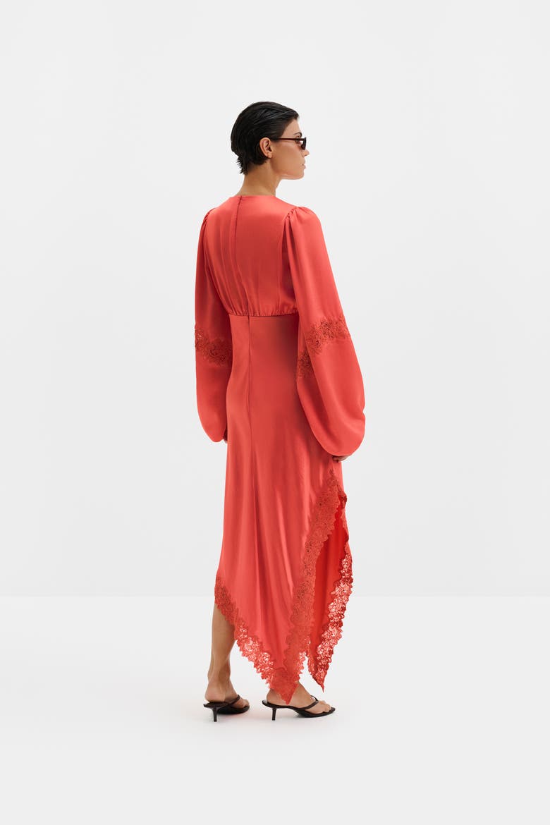 Seema Asymmetric Lace Hem Maxi Dress, Alternate, color, Coral
