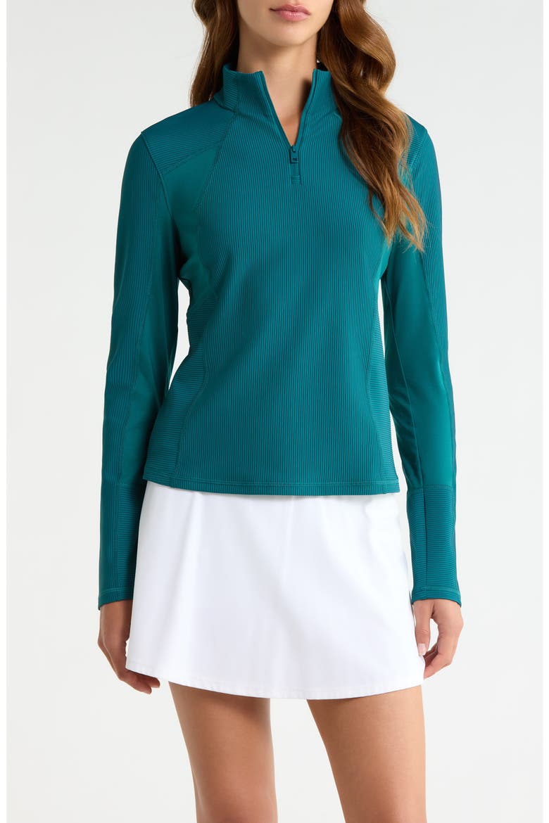 Two-Tone Rib Quarter Zip Performance Top, Main, color, MARINE TEAL