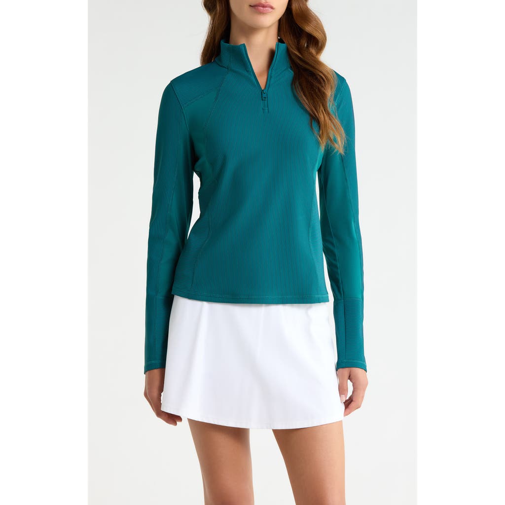 G/fore Two-tone Rib Quarter Zip Performance Top In Marine Teal