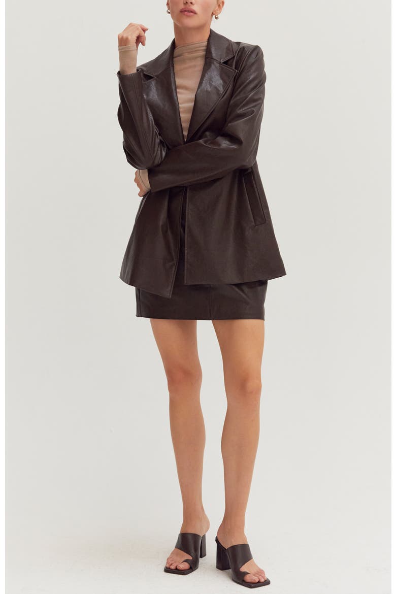 Faux Leather Oversized Blazer, Alternate, color, Espresso