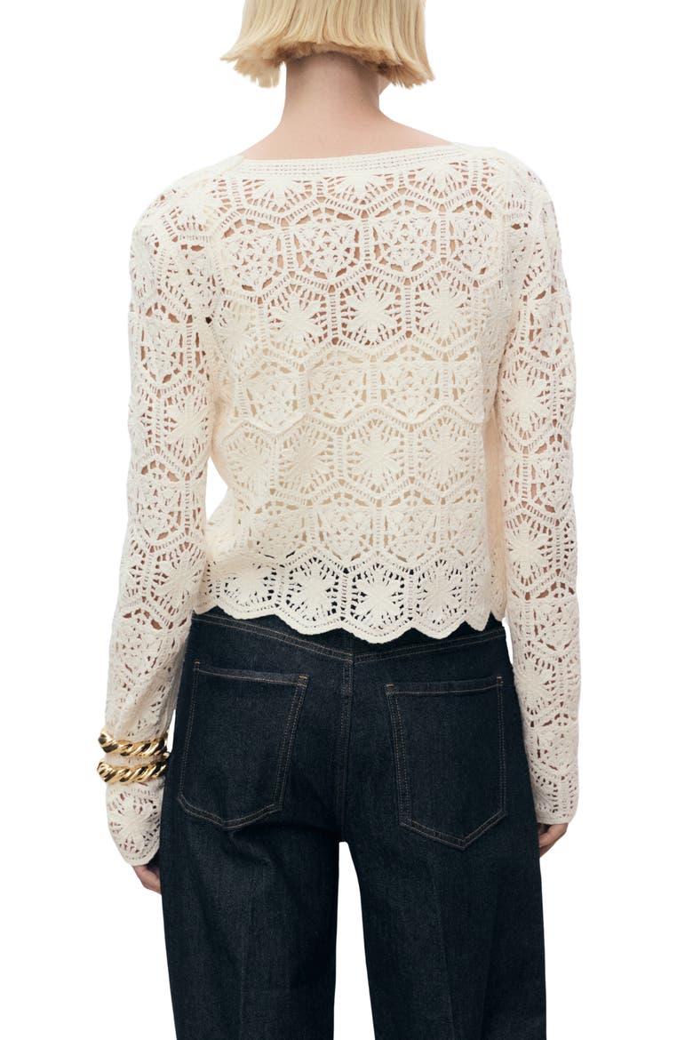 Crochet Cotton Blend Cardigan, Alternate, color, ECRU