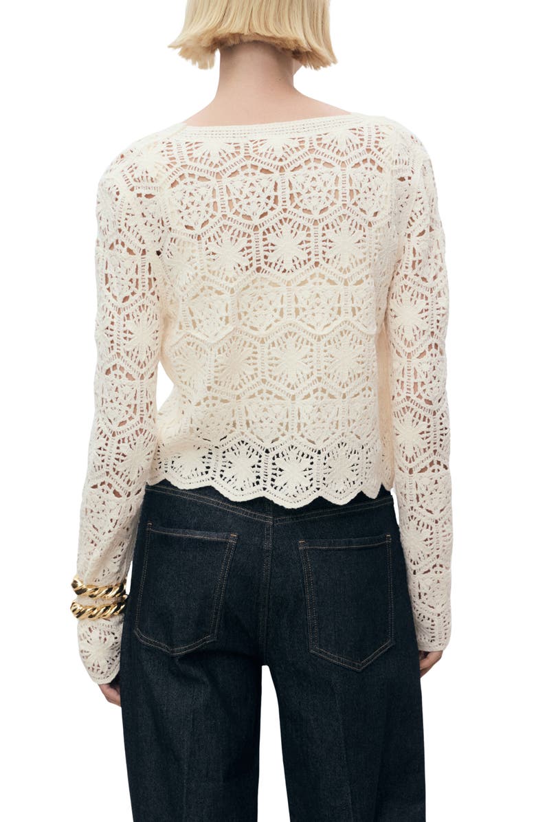 MANGO Crochet Cotton Blend Cardigan, Alternate, color, Ecru