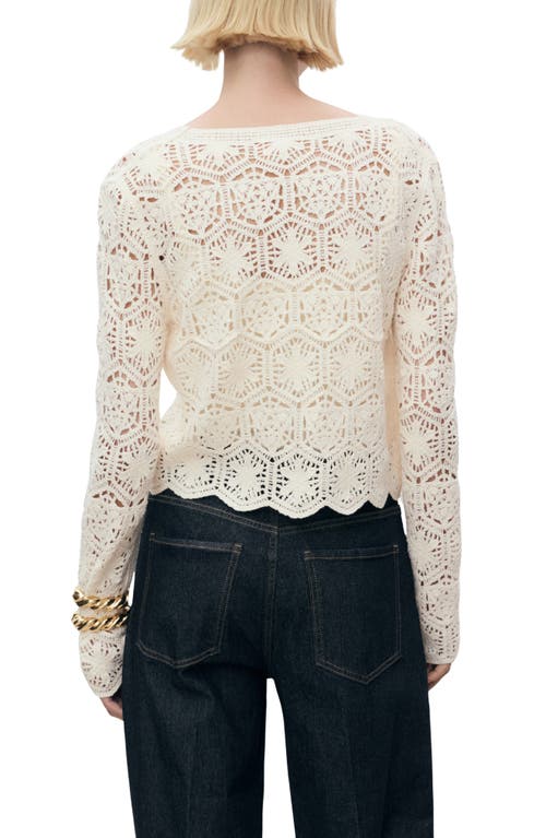 Mango Crochet Cotton Blend Cardigan In White