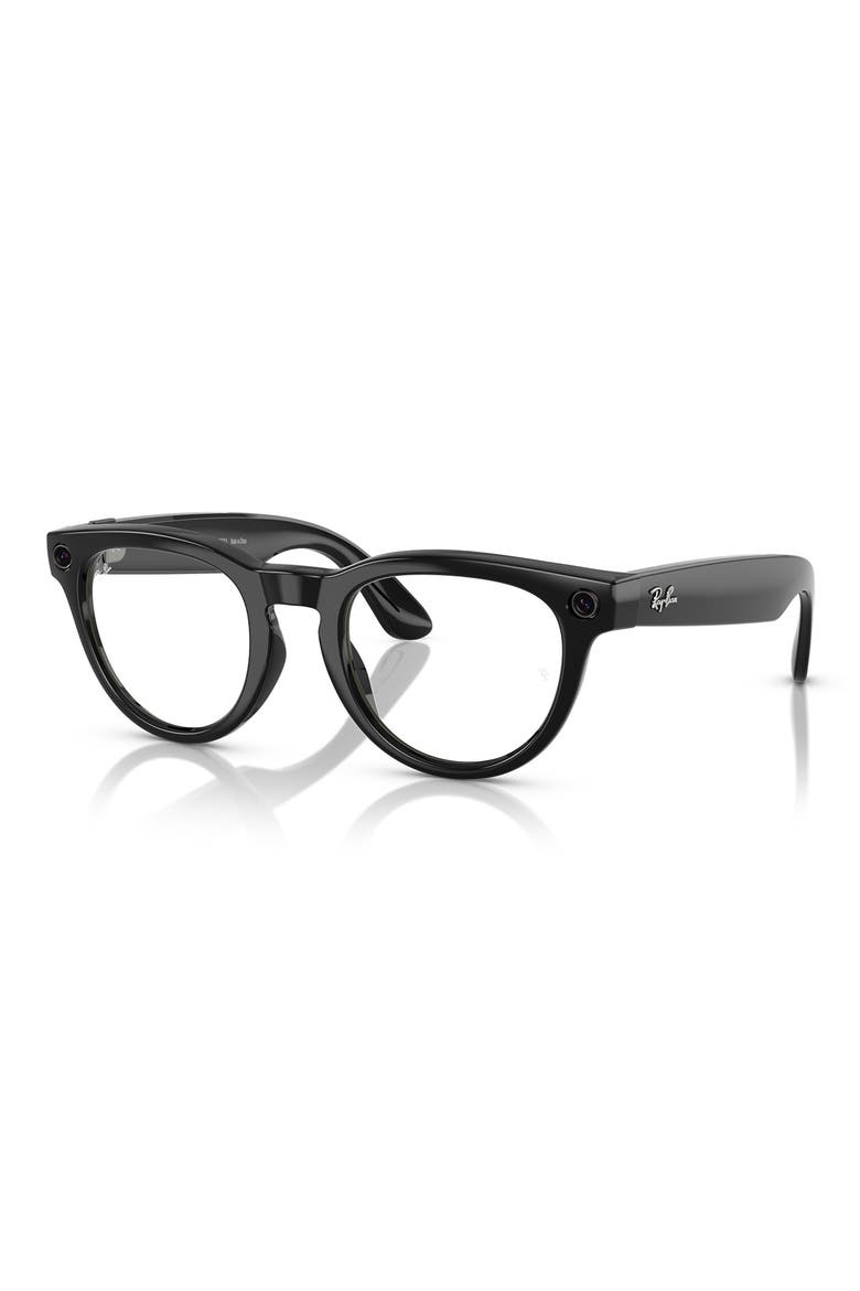 Skyler 51mm Round Smart Sunglasses, Alternate, color, SHINY BLACK