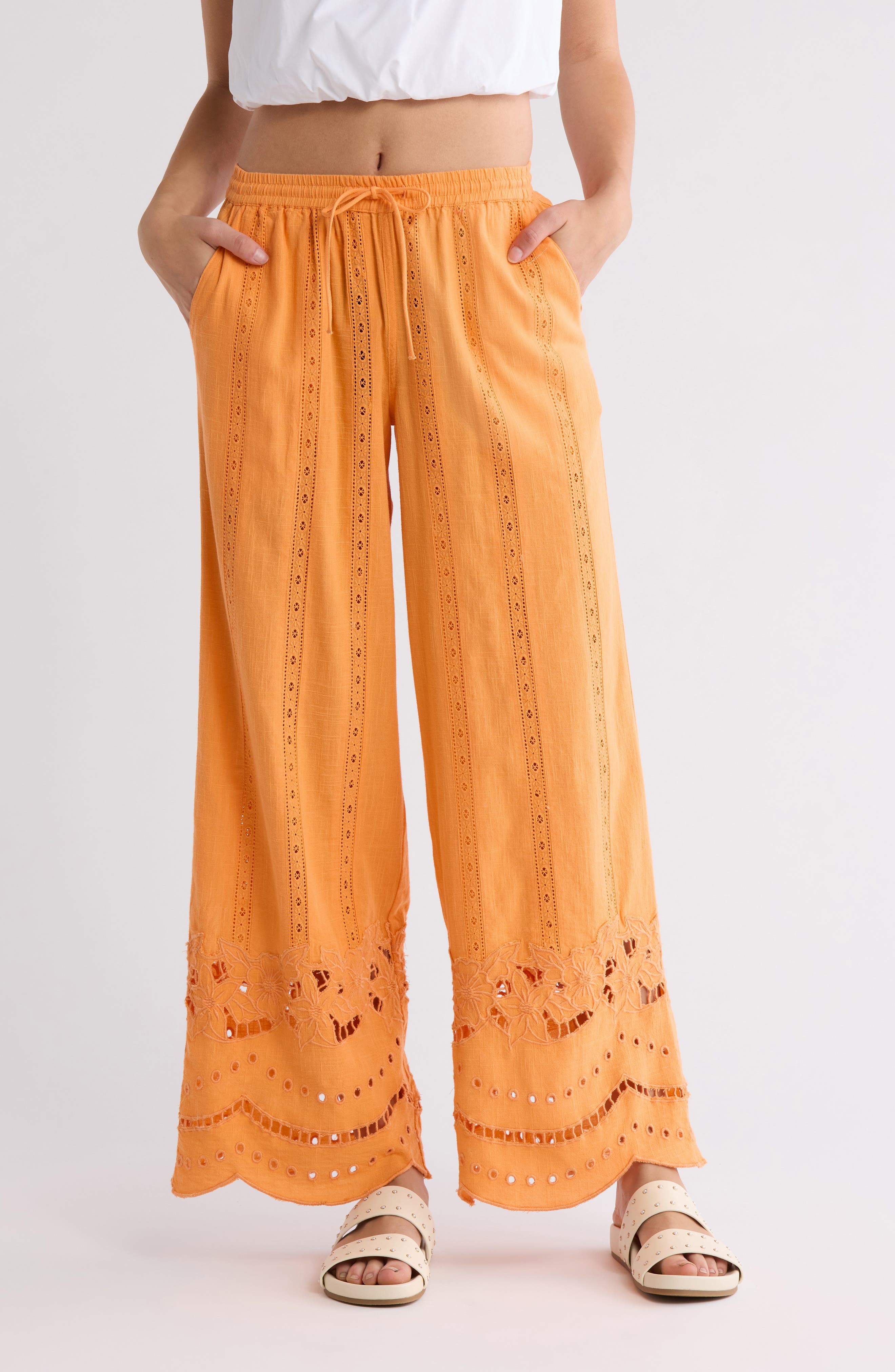 Damson Madder Martina Eyelet Embroidery Wide Leg Pants