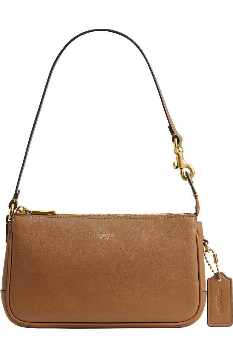 COACH Plaza 18 Natural Grain Leather Shoulder Bag, Main, color, B4/Honey Brown