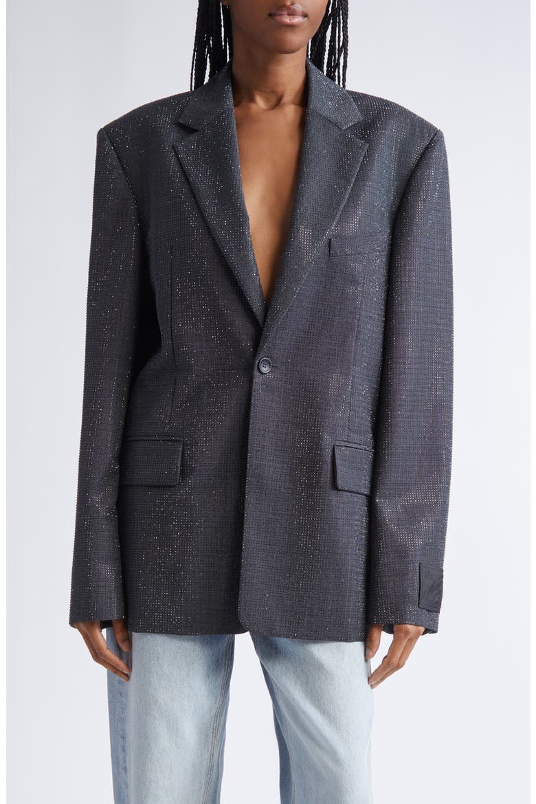 Hotfix Crystal Oversize Blazer, Main, color, GREY