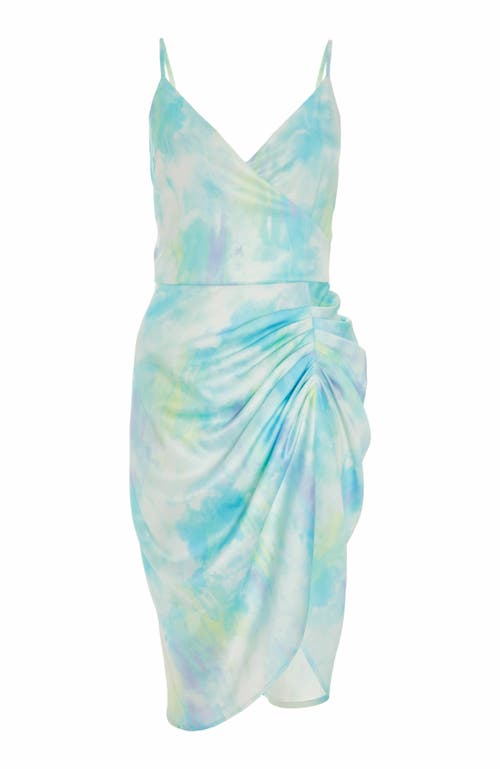 Quiz Smudge Satin Wrap Midi Dress In Blue
