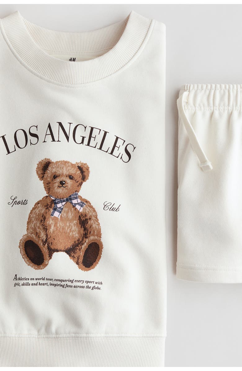H&M 2-piece Sweatshirt Set, Alternate, color, Cream/Teddy Bear