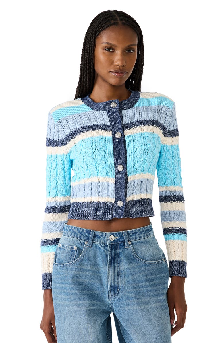 Steve Madden Eviee Crop Cotton Blend Cable Cardigan, Alternate, color, 