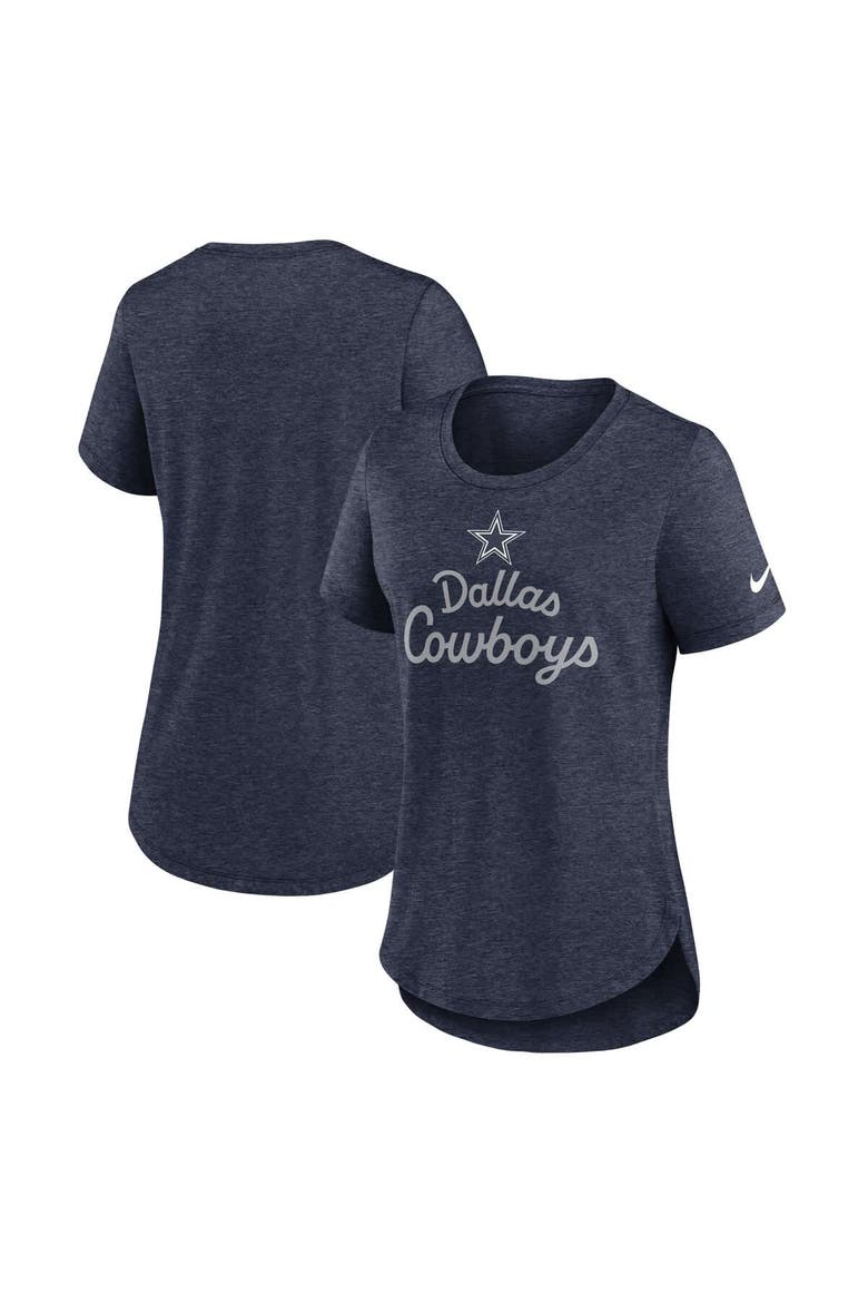 Women's Nike Heather Navy Dallas Cowboys Script Tri-Blend T-Shirt, Main, color, Heather Navy