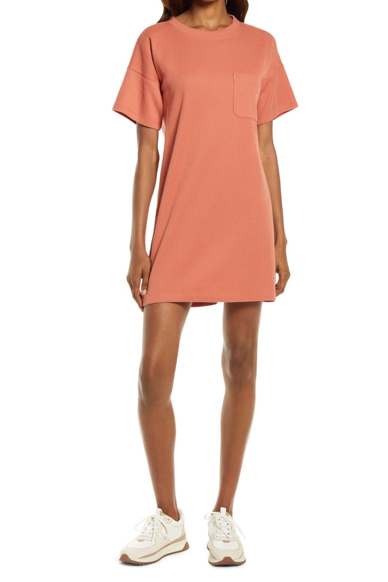 Rib T-Shirt Dress, Main, color, SWEET DAHLIA