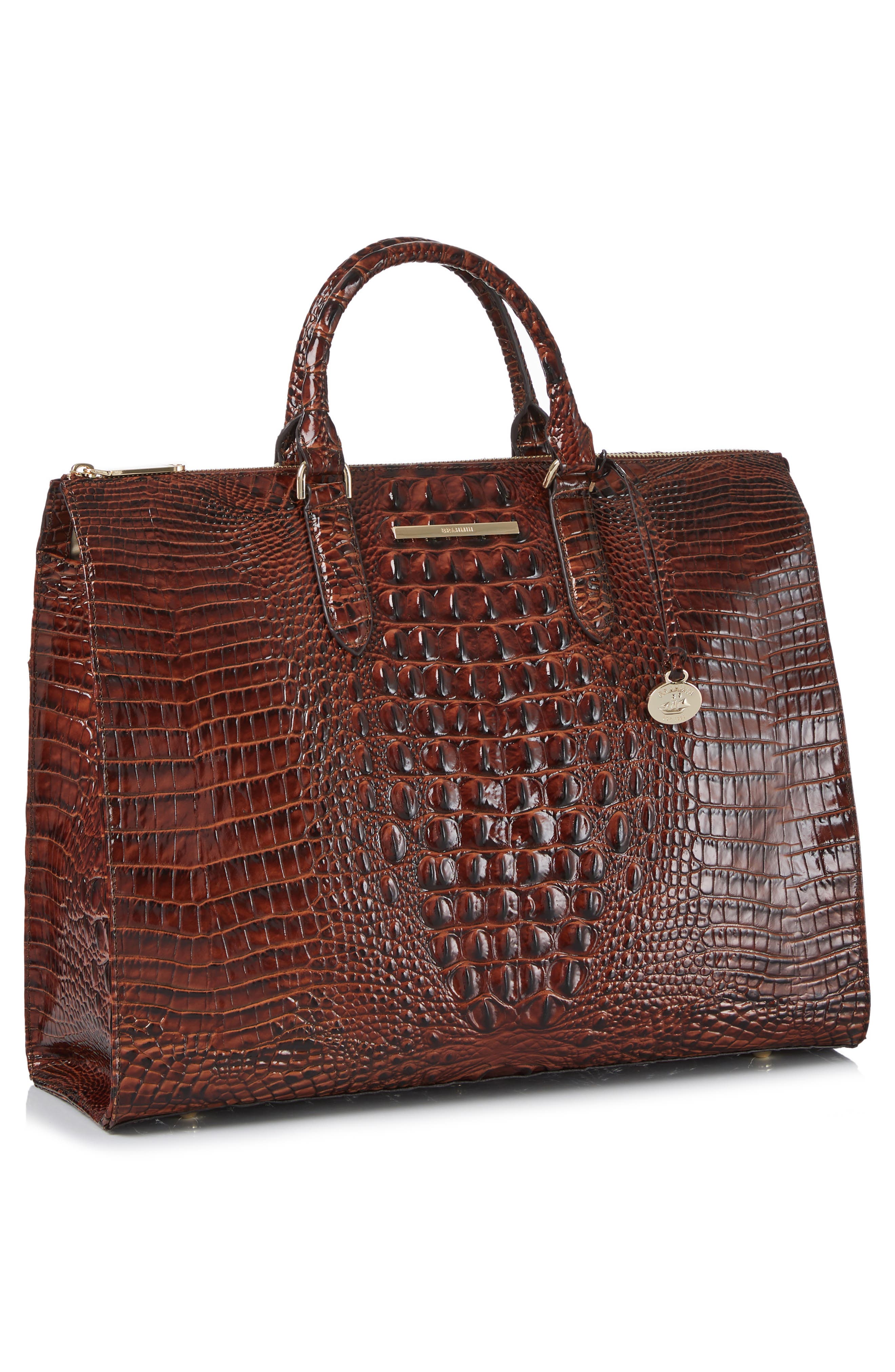 Brahmin Business Croc Embossed Leather Tote, Alternate, color, Pecan