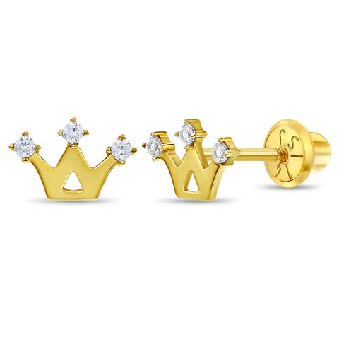 14k 3 Point Cubic Zirconia Crown Earrings