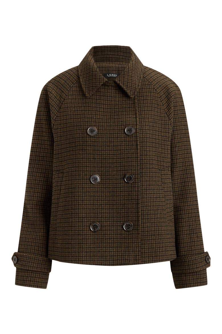 Double Breasted Wool Blend Crop Coat, Alternate, color, FORREST/ BLACK MINI