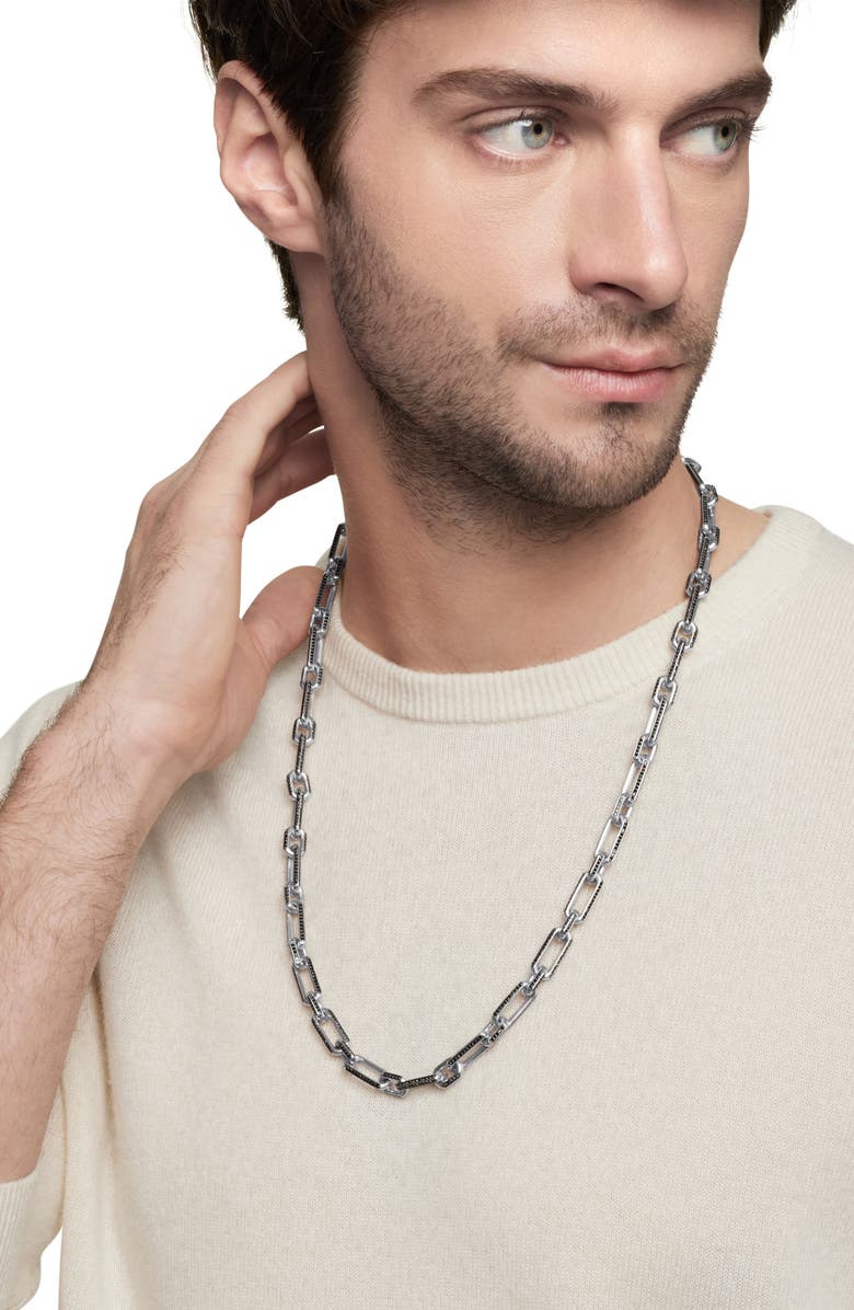 David Yurman Men's Elongated Open Link Chain Necklace with Pavé Black Diamonds, Alternate, color, 