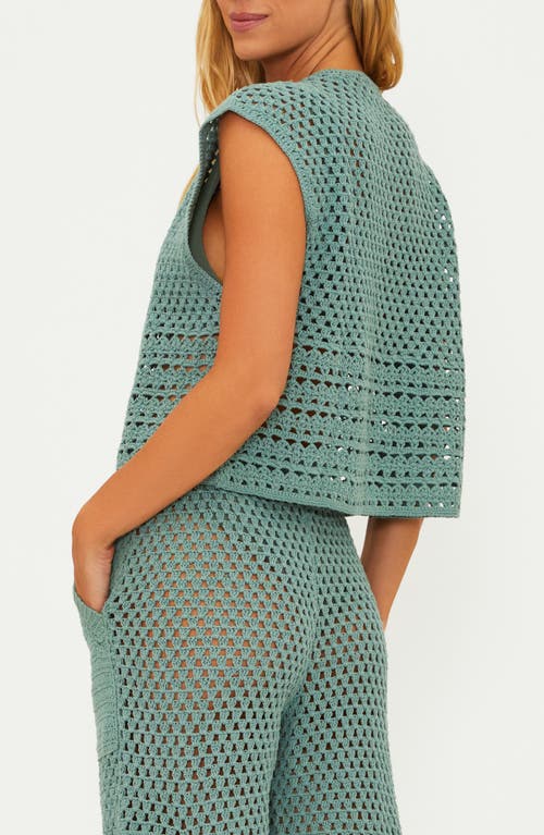 Beach Riot Misha Sleeveless Crochet Button-up Top In Green