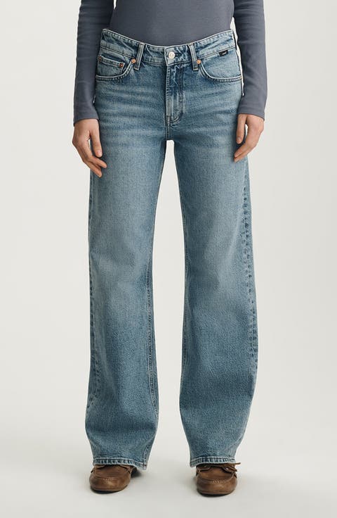 Taylor High Waist Relaxed Straight Leg Jeans (Mid Brushed Classic Blue)