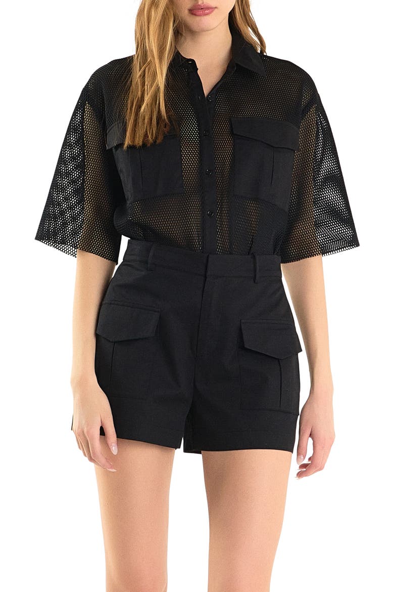 Pocket Mesh Shirt, Main, color, BLACK