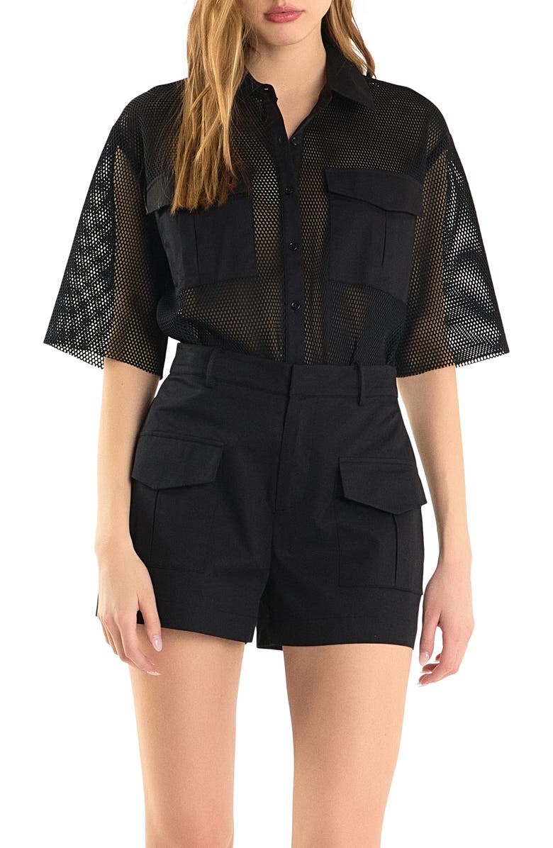 Endless Rose Pocket Mesh Shirt, Main, color, Black