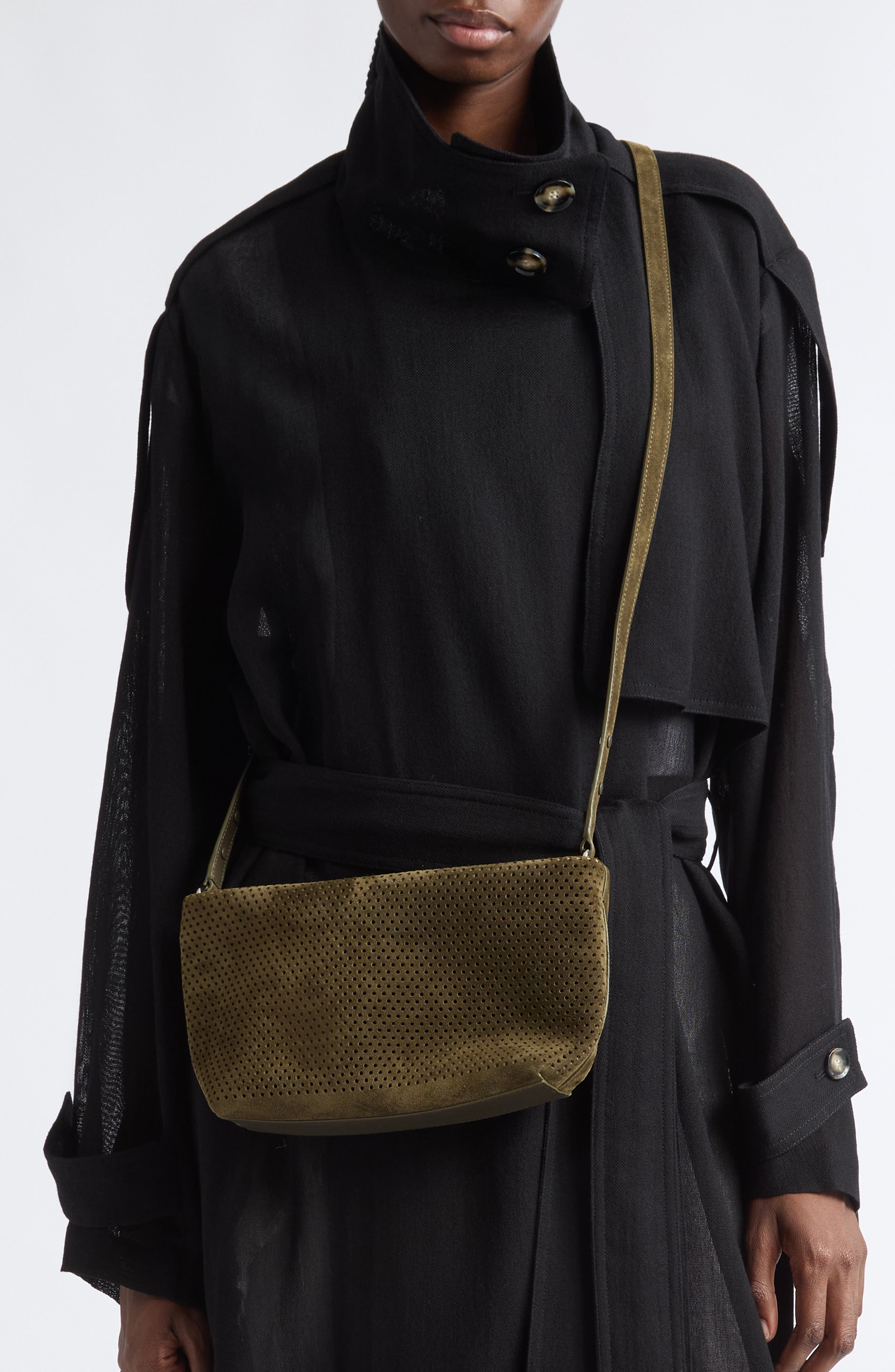 Bond Perforated Suede Shoulder Bag, Alternate, color, OLIVE