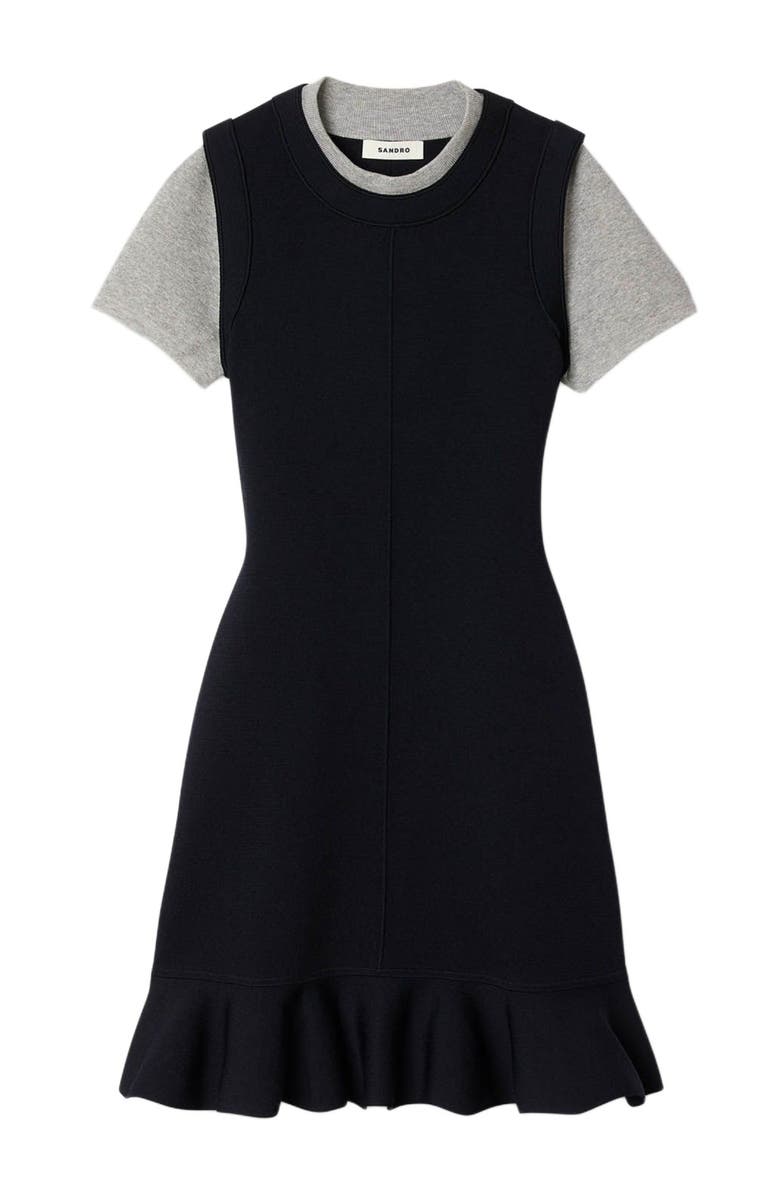 SANDRO 2-in-1 short knit dress, Alternate, color, Navy Blue