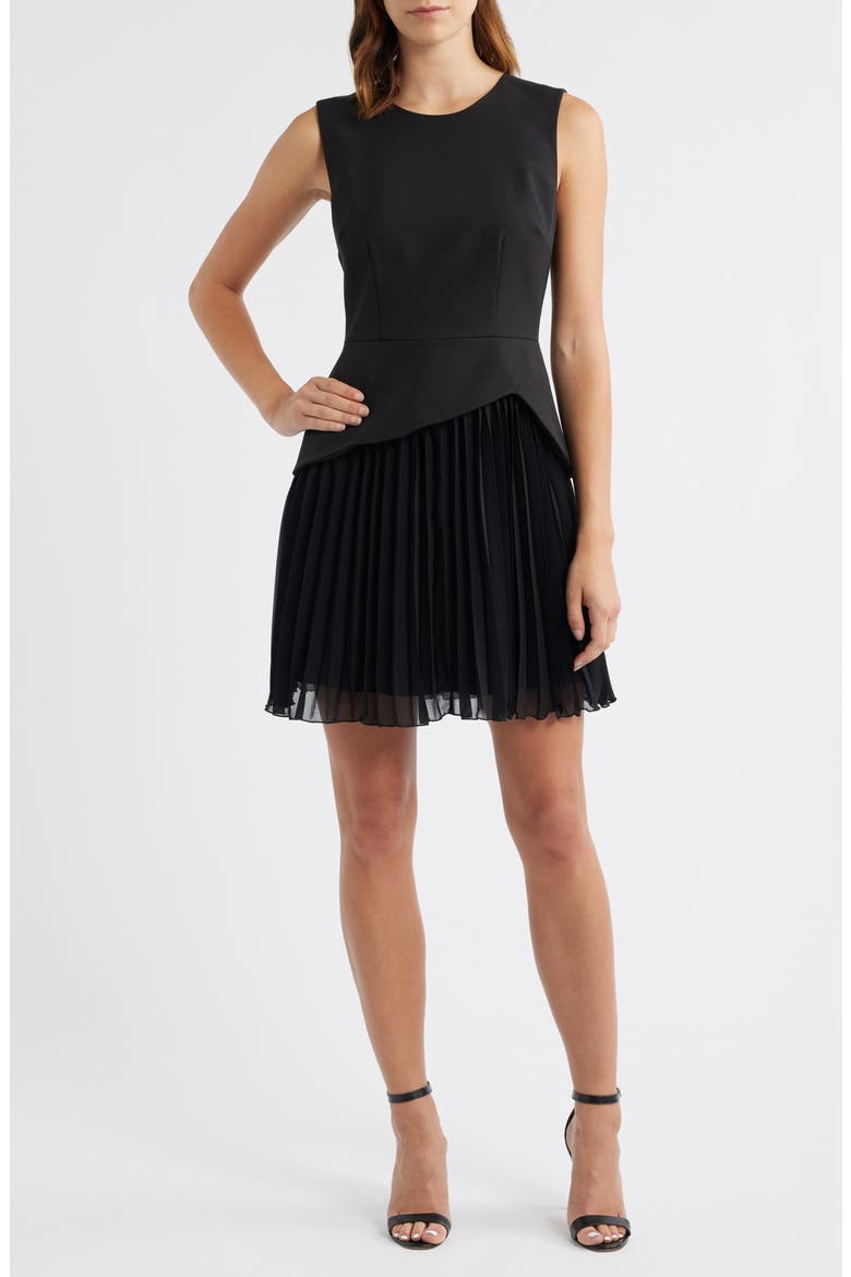 Sleeveless Pleated Minidress, Main, color, BLACK