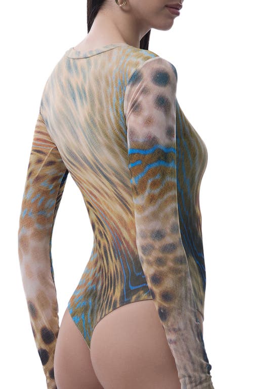Afrm Harris Printed Mesh Bodysuit In Burgundy