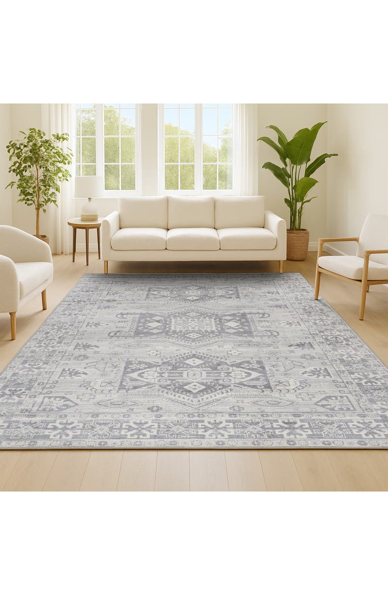 JONATHAN Y Modern Persian Vintage Medallion Area Rug, Alternate, color, Light Grey