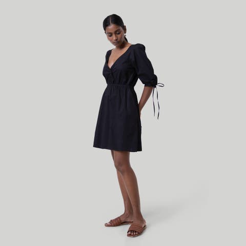Gathered Elbow Sleeve Short Dress