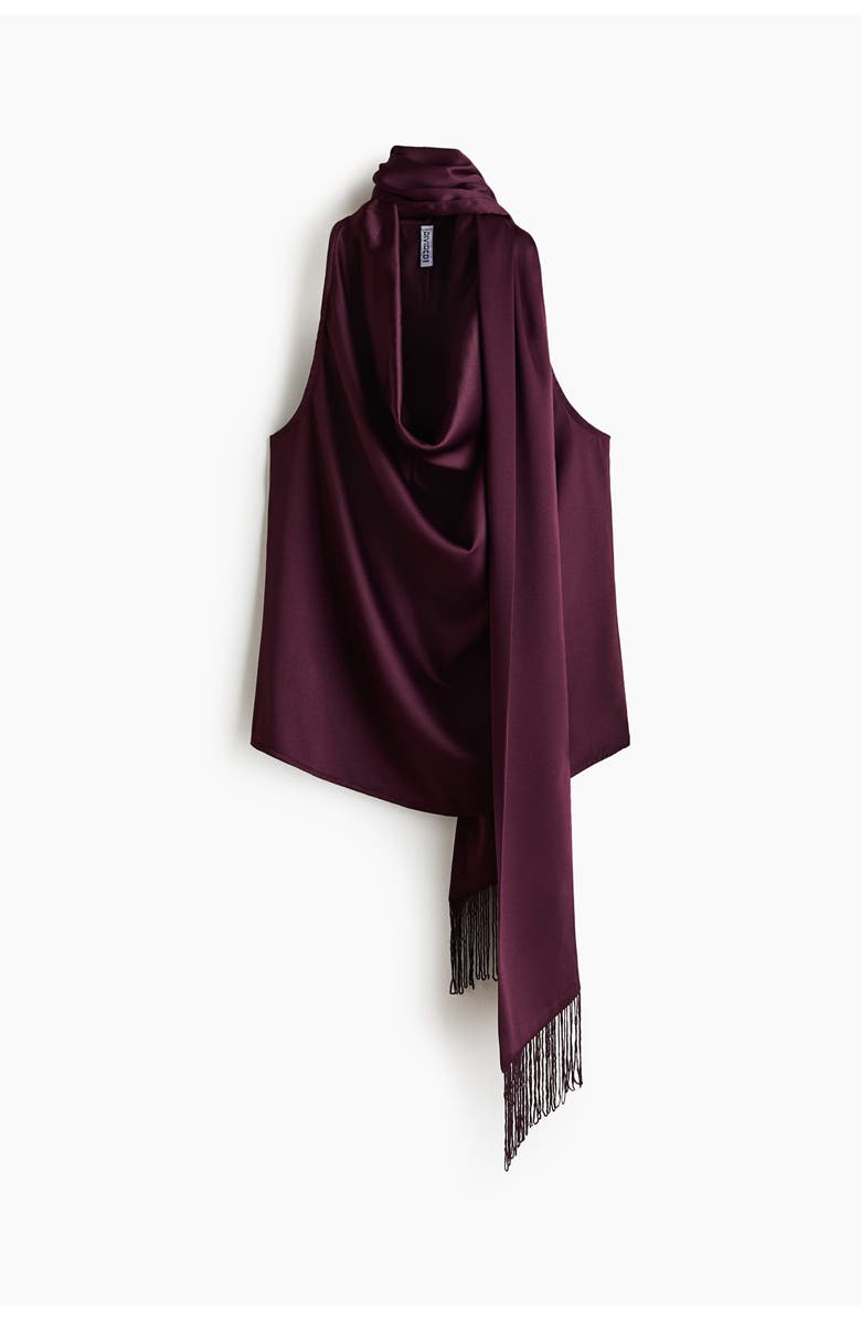 H&M Scarf-detail Satin Top, Main, color, Burgundy