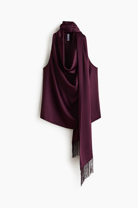 Scarf-detail Satin Top