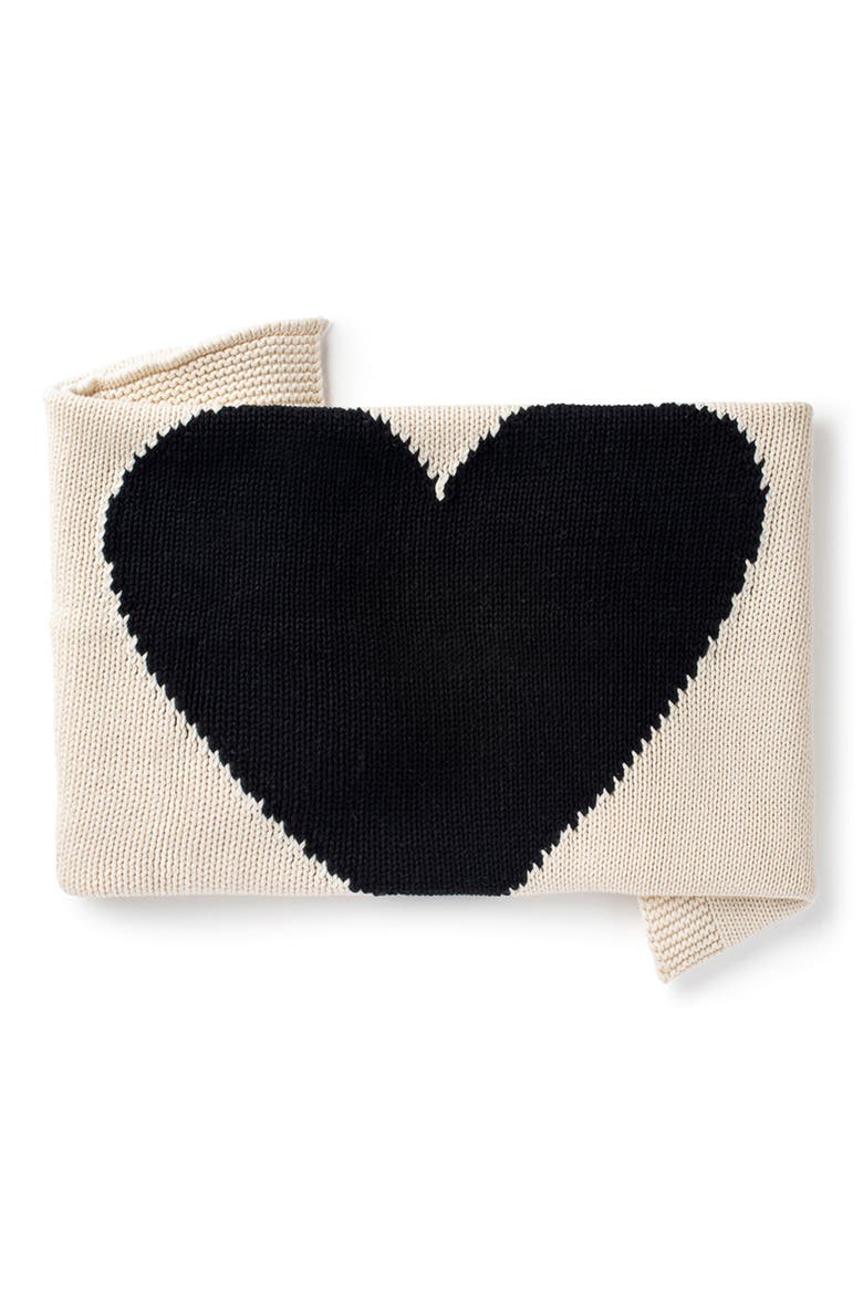 Heart Knit Baby Blanket, Main, color, BLACK/ NATURAL