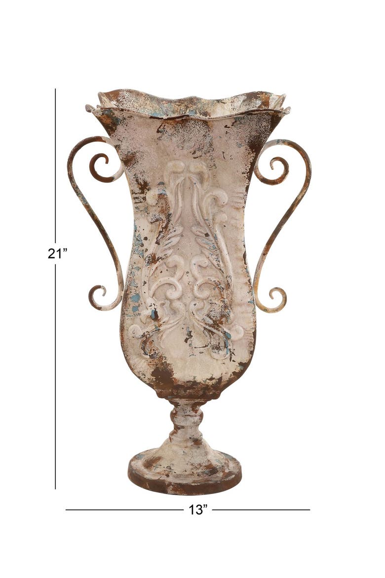 Beige Metal Distressed Vase, Alternate, color, BEIGE