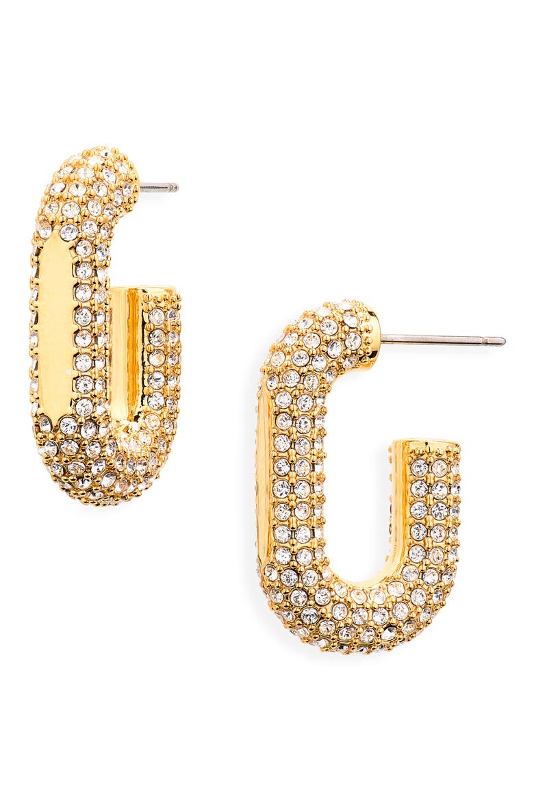 Crystal Pavé J-Hoop Earrings, Main, color, GOLD / CRYSTAL