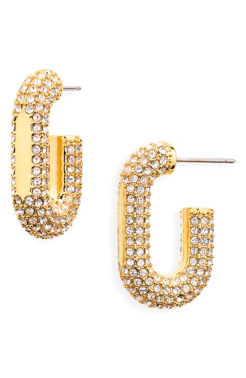 Crystal Pavé J-Hoop Earrings