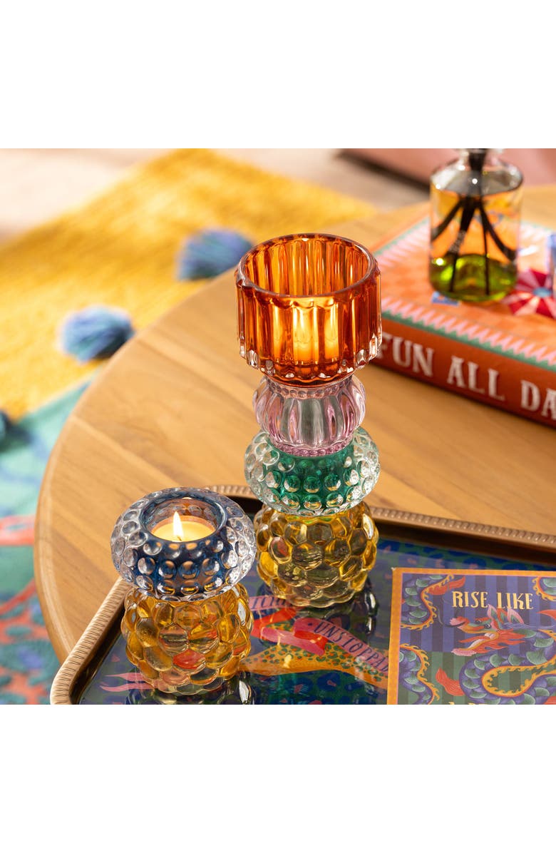 Zsa Zsa Zsu Nanjing Glass Decorative Object & Nanjing Glass Candle Holder 2 Pcs Set, Alternate, color, Brown