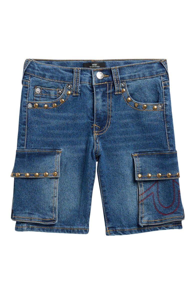 Kids' Studded Denim Cargo Shorts, Main, color, RIBLE