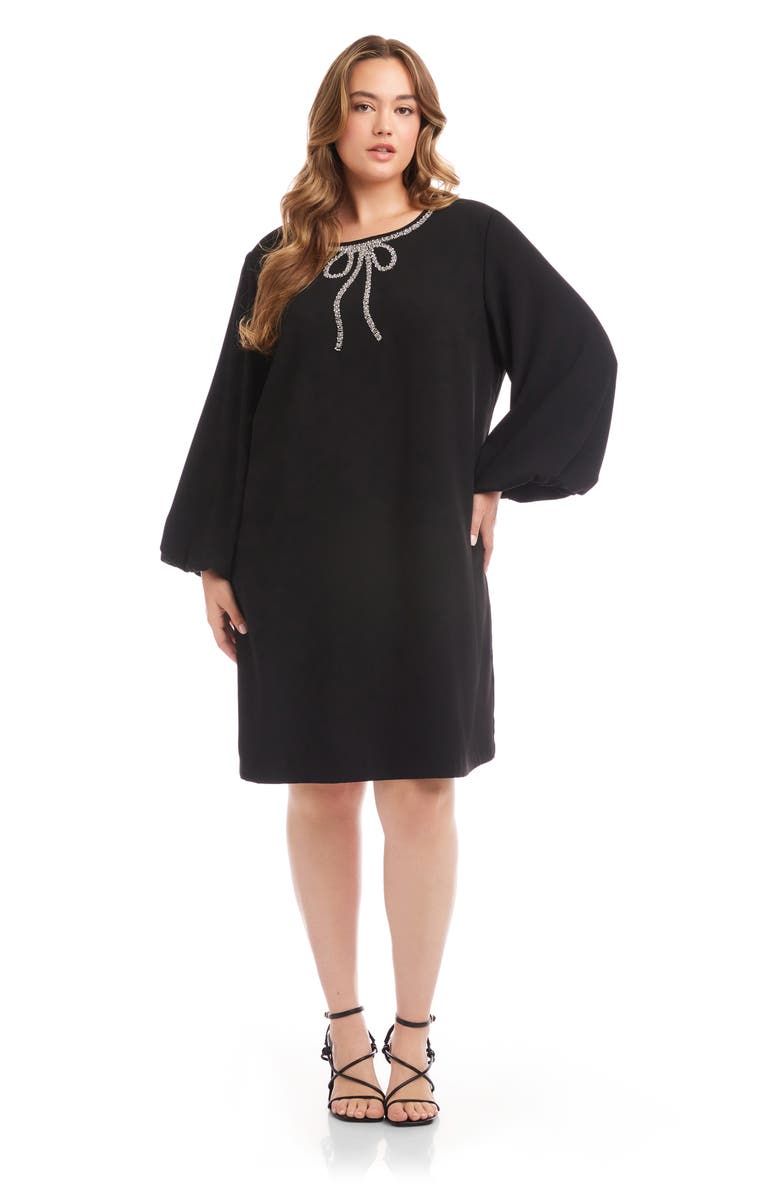 Karen Kane Embellished Bow Long Sleeve Shift Dress, Alternate, color, Black