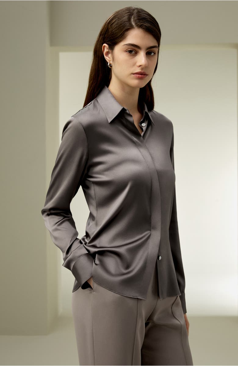 Lilysilk Elegant Silhouette Silk Shirt, Alternate, color, Mercury