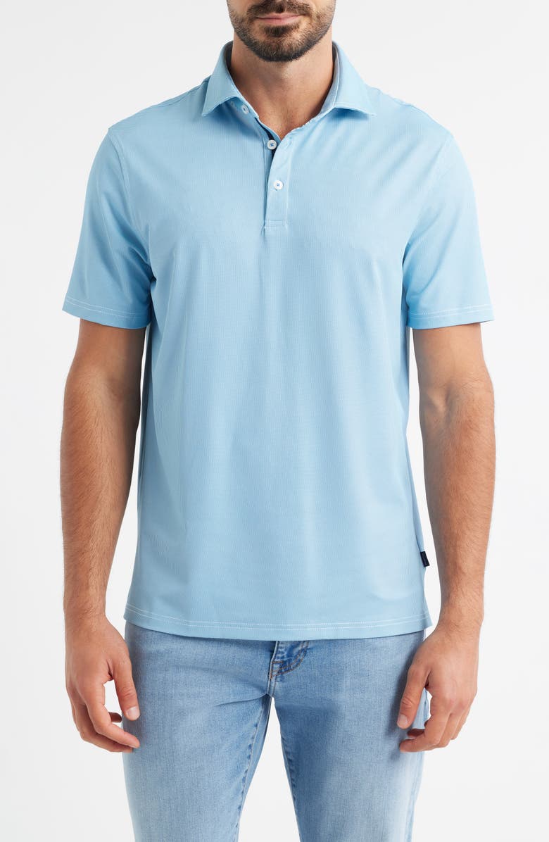 Stone Rose Bird's Eye Print Techno Stretch Performance Golf Polo, Main, color, Aqua